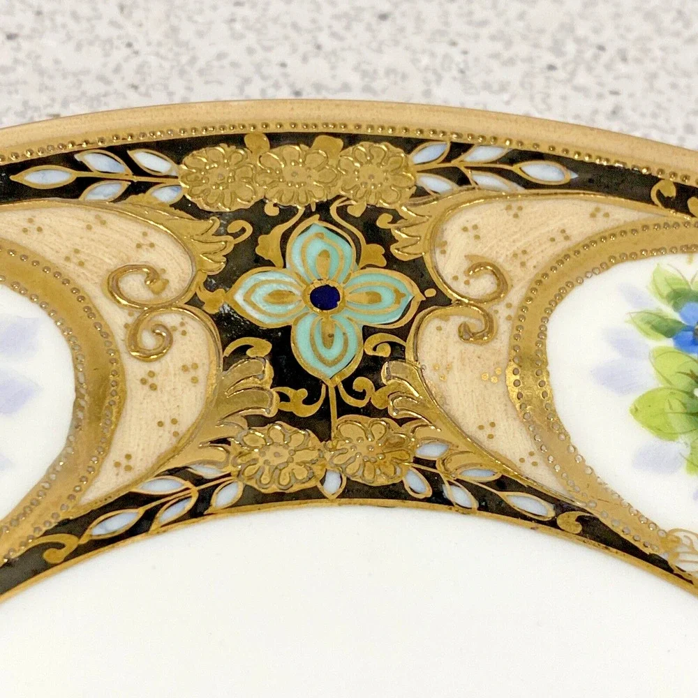 Vintage Morimura Noritake Plate Hand Painted Multicolor Floral Gold Moriage 7.5